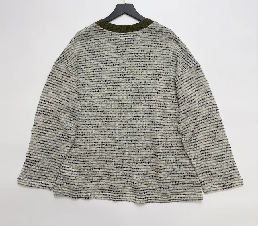 Striped Color-Dotted Knit Loose Pullover Top in Light Gray, product view 14