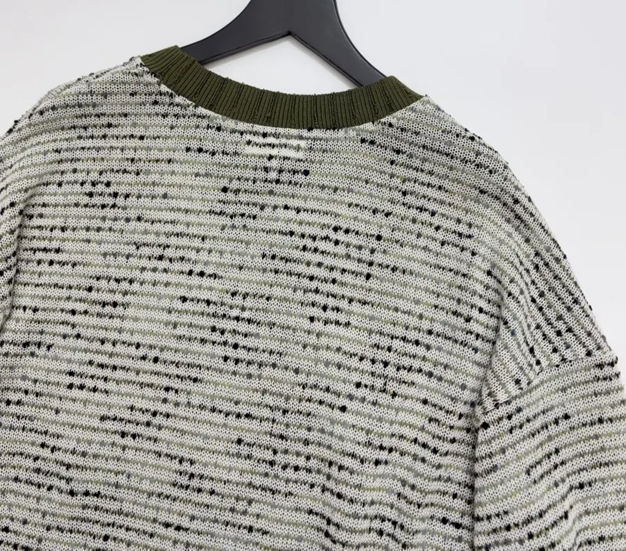 Striped Color-Dotted Knit Loose Pullover Top in Light Gray, product view 15