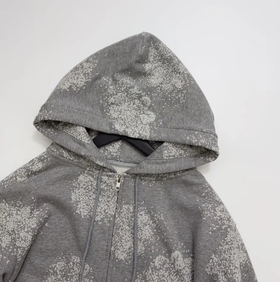 Casual Graffiti Hooded Zip-Up Loose Long-Sleeve Jacket in Gray, product view 02