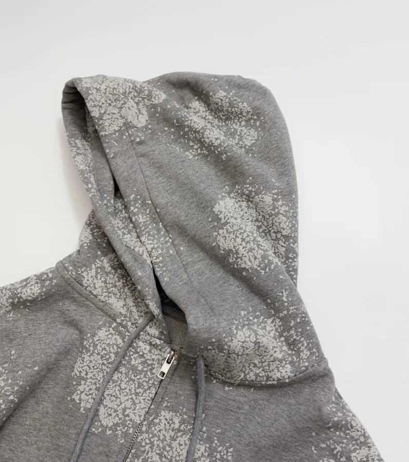 Casual Graffiti Hooded Zip-Up Loose Long-Sleeve Jacket in Gray, product view 06