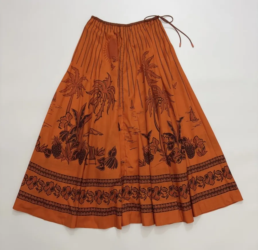 Printed Elastic Waist Half-Length Skirt | Resort-Style Draping Flared Half-Skirt in Orange, product view 01