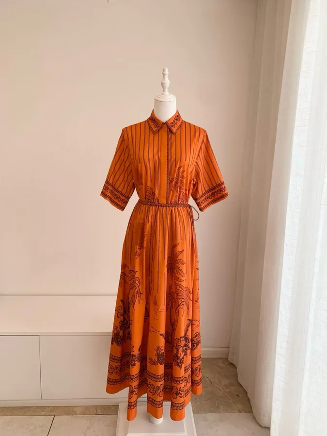 Printed Elastic Waist Half-Length Skirt | Resort-Style Draping Flared Half-Skirt in Orange, product view 09