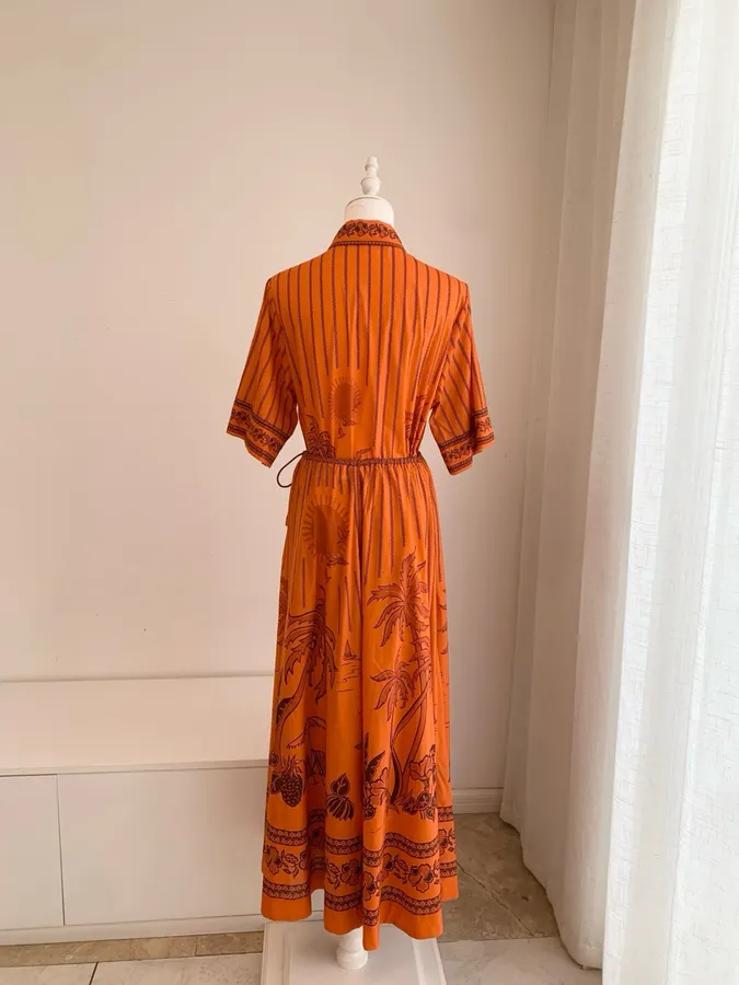 Printed Elastic Waist Half-Length Skirt | Resort-Style Draping Flared Half-Skirt in Orange, product view 10