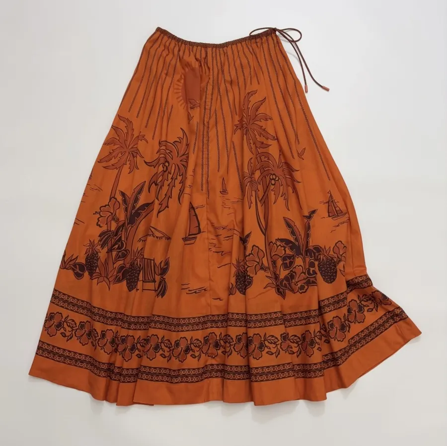 Printed Elastic Waist Half-Length Skirt | Resort-Style Draping Flared Half-Skirt in Orange, product view 11