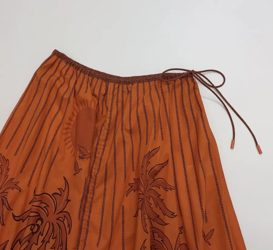 Printed Elastic Waist Half-Length Skirt | Resort-Style Draping Flared Half-Skirt in Orange, product view 12
