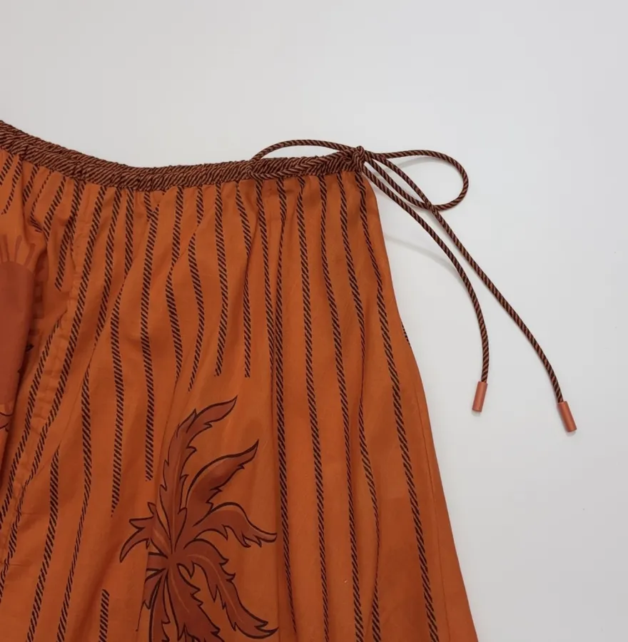 Printed Elastic Waist Half-Length Skirt | Resort-Style Draping Flared Half-Skirt in Orange, product view 13