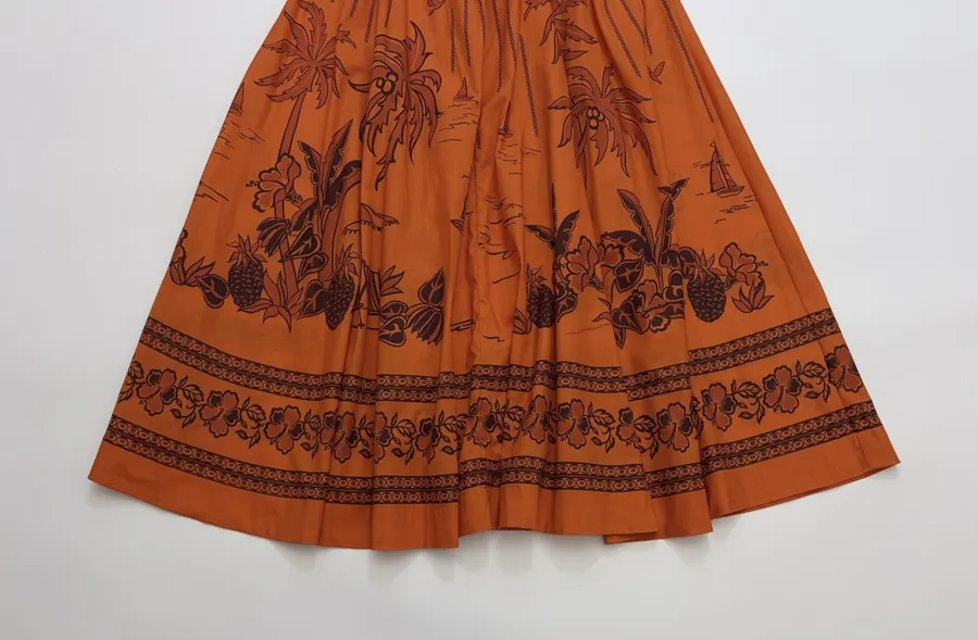 Printed Elastic Waist Half-Length Skirt | Resort-Style Draping Flared Half-Skirt in Orange, product view 17