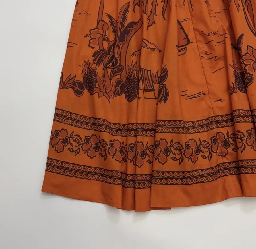 Printed Elastic Waist Half-Length Skirt | Resort-Style Draping Flared Half-Skirt in Orange, product view 18