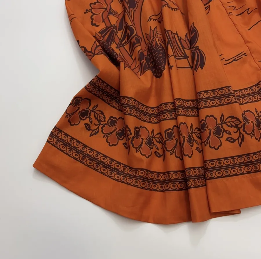 Printed Elastic Waist Half-Length Skirt | Resort-Style Draping Flared Half-Skirt in Orange, product view 19