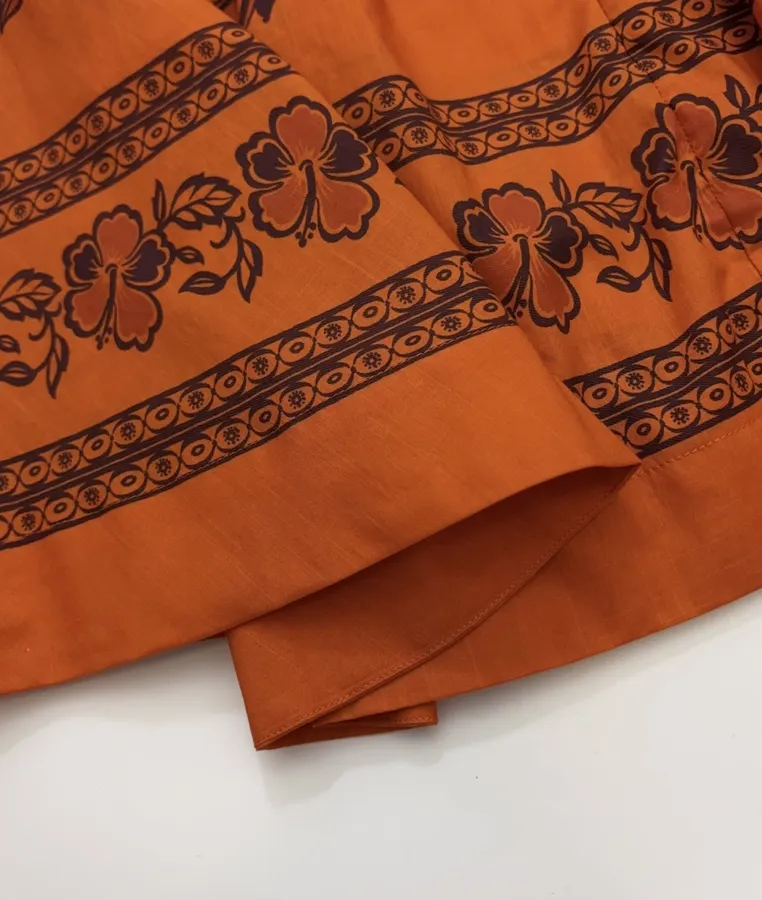 Printed Elastic Waist Half-Length Skirt | Resort-Style Draping Flared Half-Skirt in Orange, product view 20