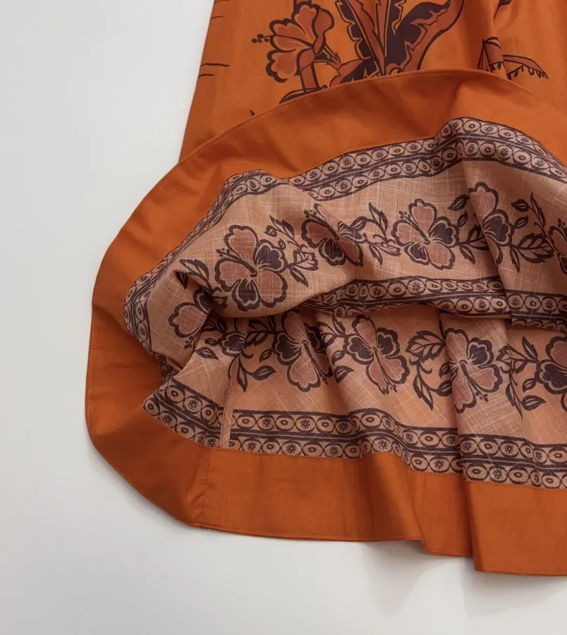 Printed Elastic Waist Half-Length Skirt | Resort-Style Draping Flared Half-Skirt in Orange, product view 21