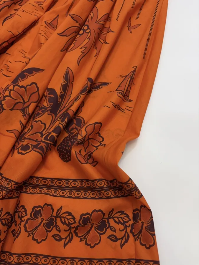 Printed Elastic Waist Half-Length Skirt | Resort-Style Draping Flared Half-Skirt in Orange, product view 22