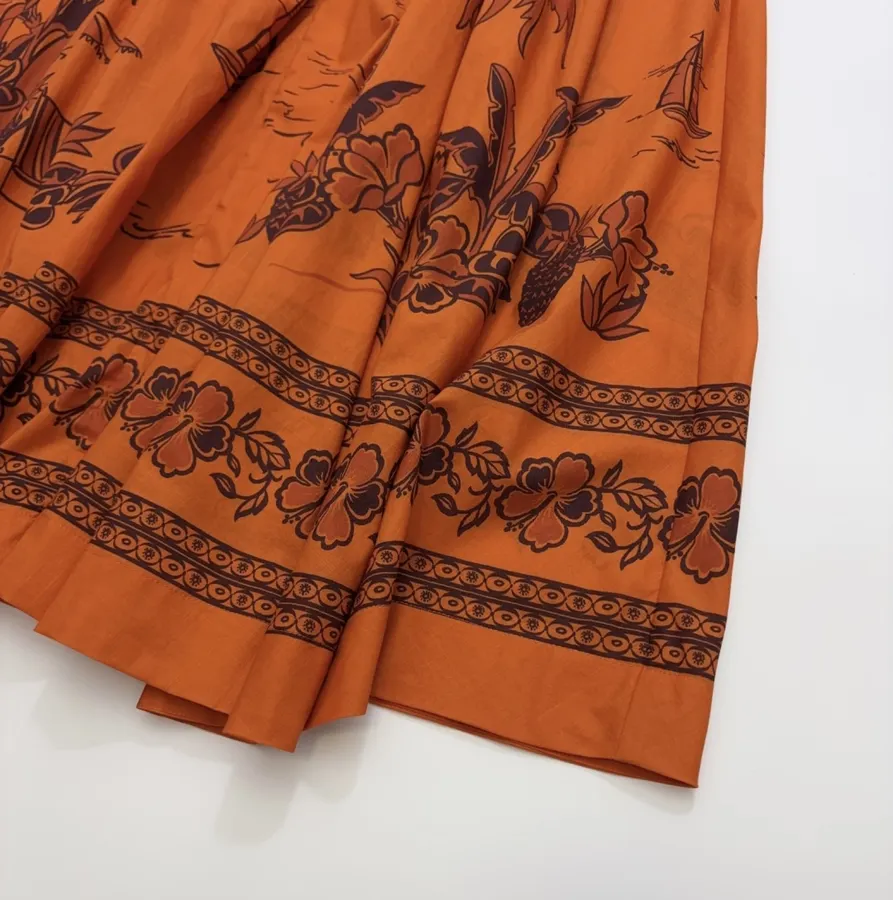 Printed Elastic Waist Half-Length Skirt | Resort-Style Draping Flared Half-Skirt in Orange, product view 23