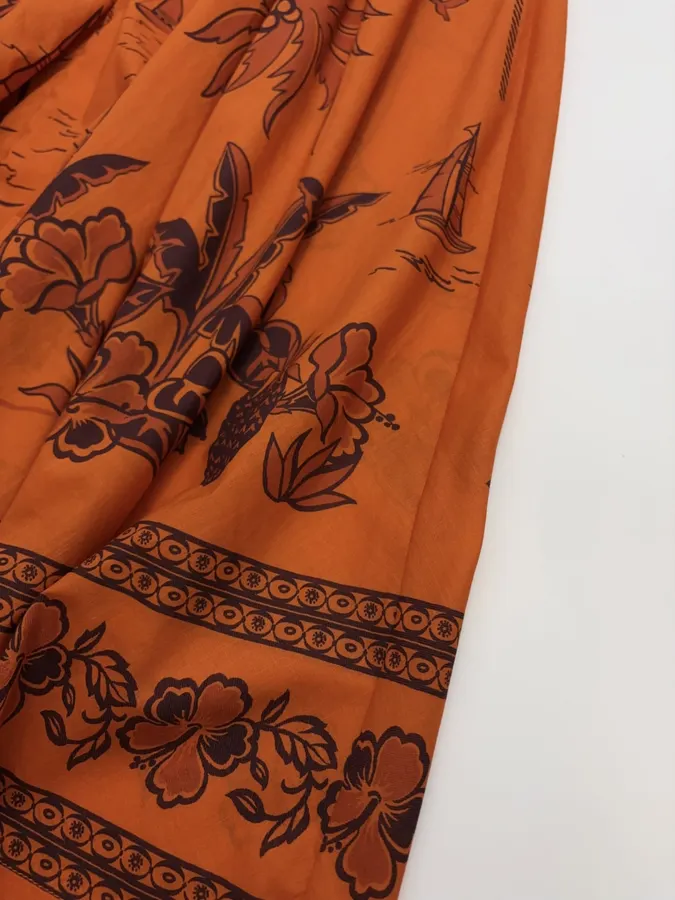 Printed Elastic Waist Half-Length Skirt | Resort-Style Draping Flared Half-Skirt in Orange, product view 24