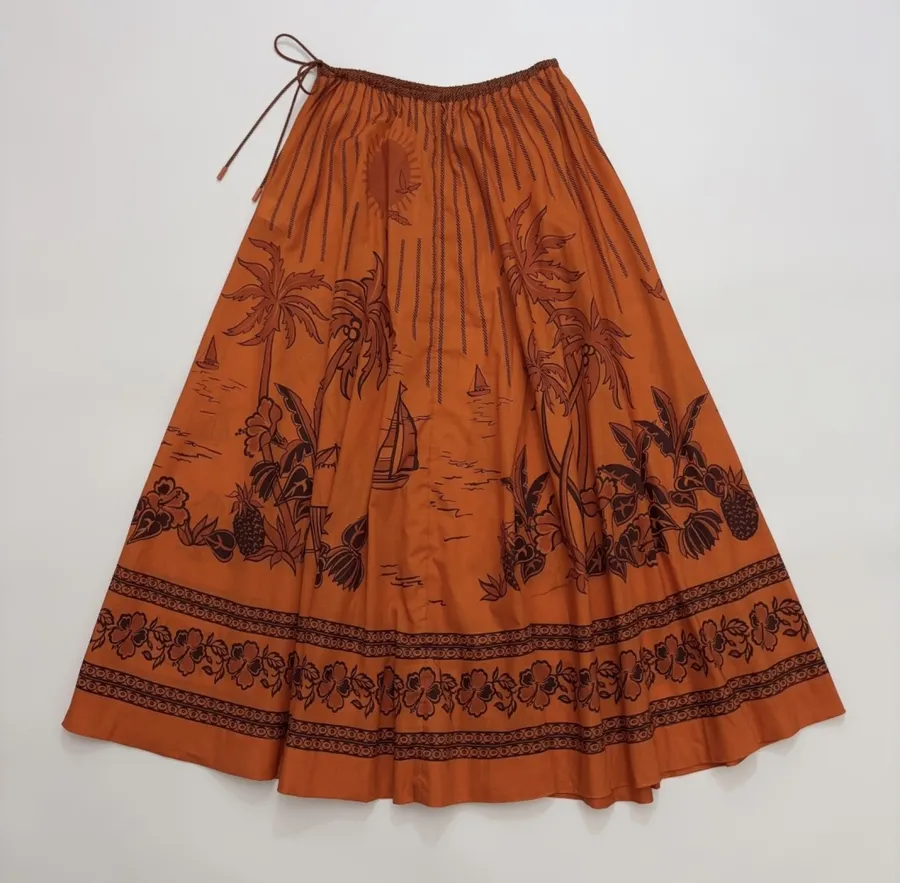 Printed Elastic Waist Half-Length Skirt | Resort-Style Draping Flared Half-Skirt in Orange, product view 25