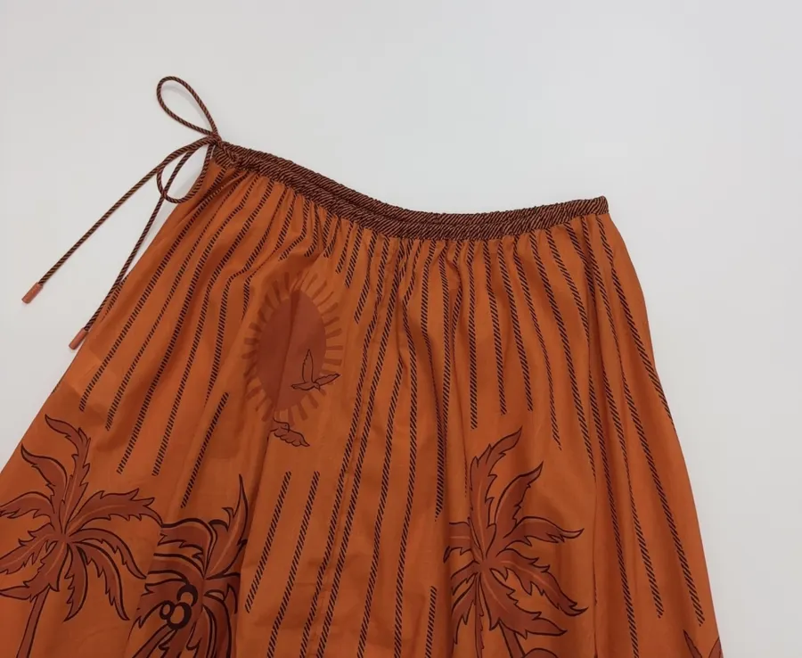 Printed Elastic Waist Half-Length Skirt | Resort-Style Draping Flared Half-Skirt in Orange, product view 26
