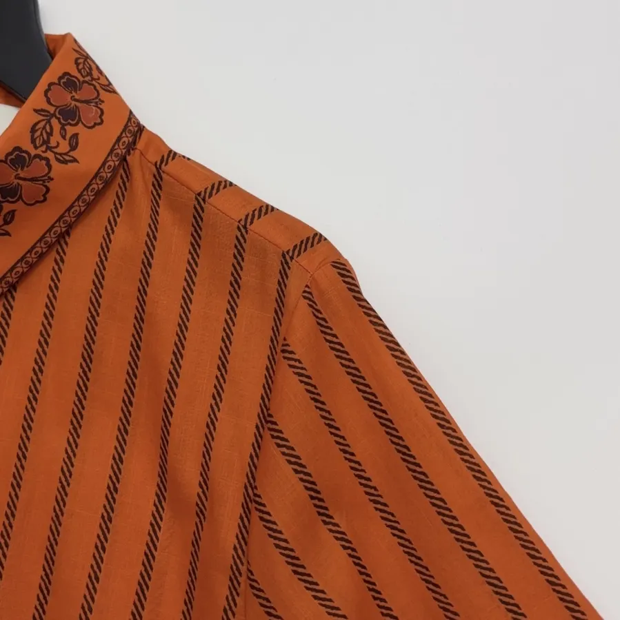 Striped Short-Sleeve Shirt | Island-Style Print Loose Lapel Top in Orange, product view 03