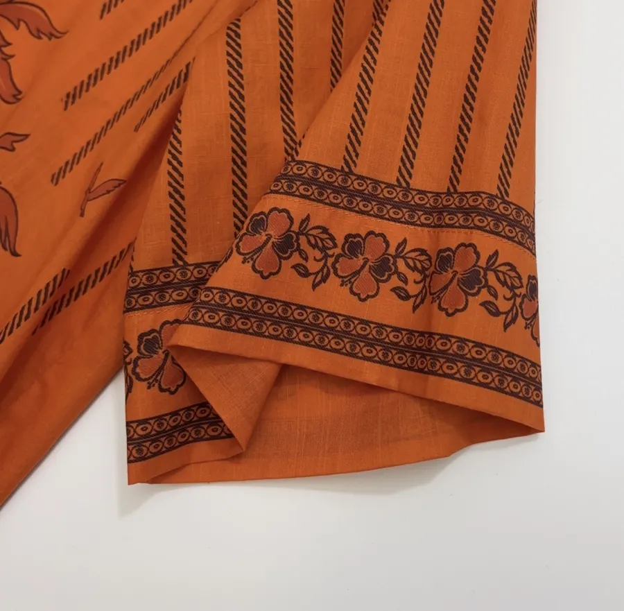Striped Short-Sleeve Shirt | Island-Style Print Loose Lapel Top in Orange, product view 05