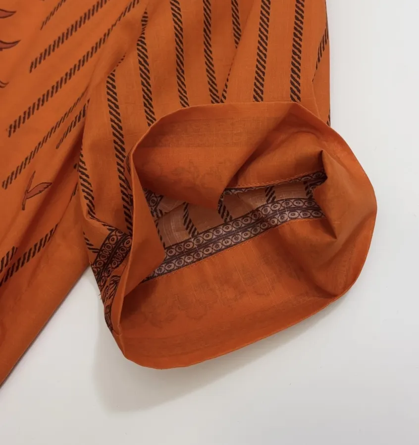 Striped Short-Sleeve Shirt | Island-Style Print Loose Lapel Top in Orange, product view 06