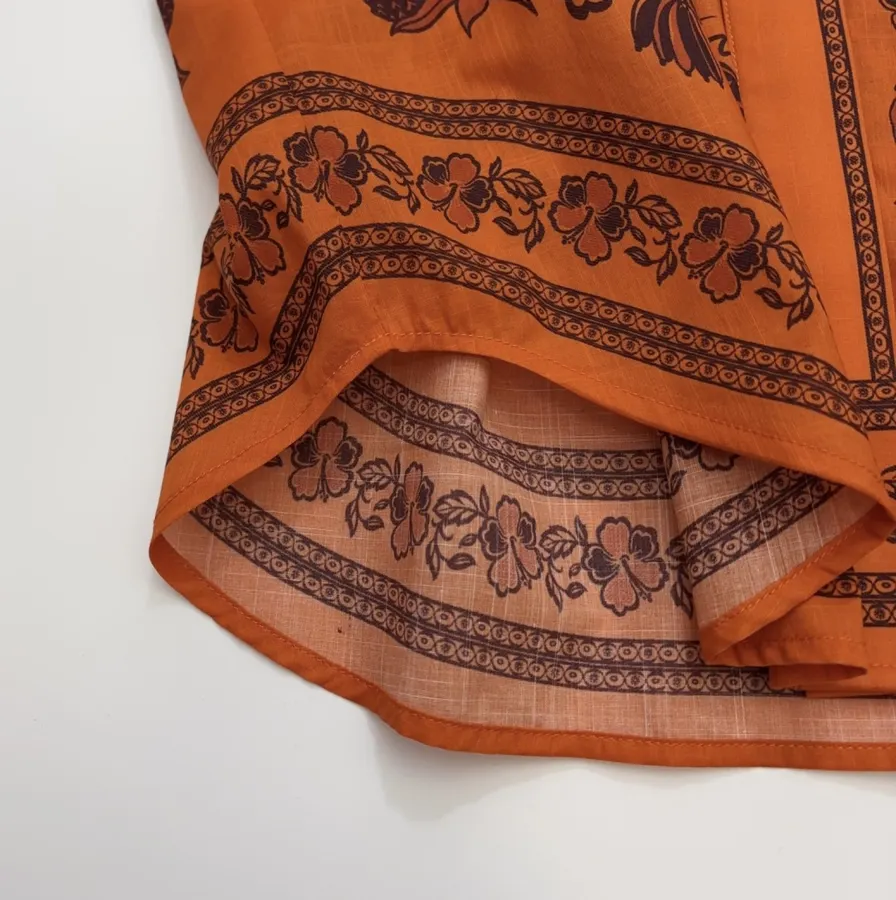 Striped Short-Sleeve Shirt | Island-Style Print Loose Lapel Top in Orange, product view 08