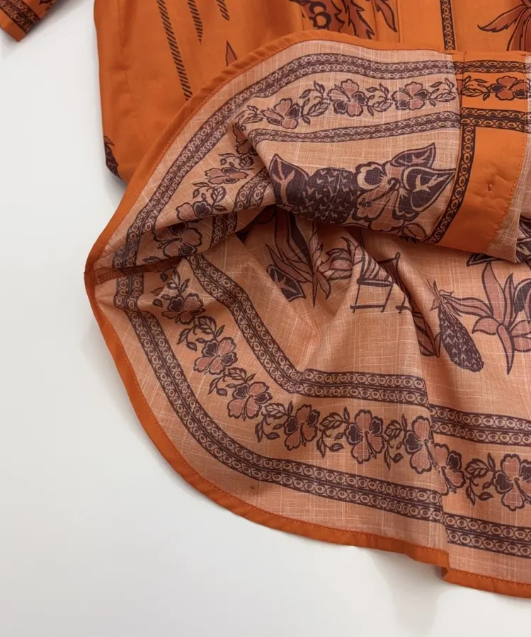 Striped Short-Sleeve Shirt | Island-Style Print Loose Lapel Top in Orange, product view 09