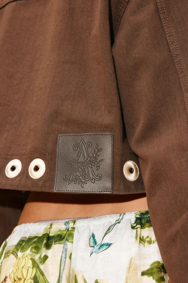 Coffee-Colored Hollow-Out Round Ring Short Jacket | Lapel Retro Design Short Coat in Coffee Brown, product view 08