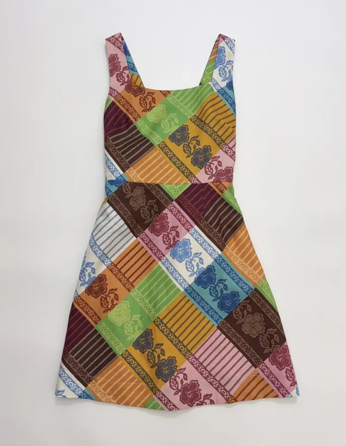 Colour-Block Argyle Halter Mini Dress in Multicolor, product view 01