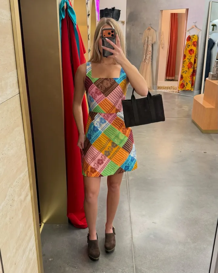 Colour-Block Argyle Halter Mini Dress in Multicolor, product view 02
