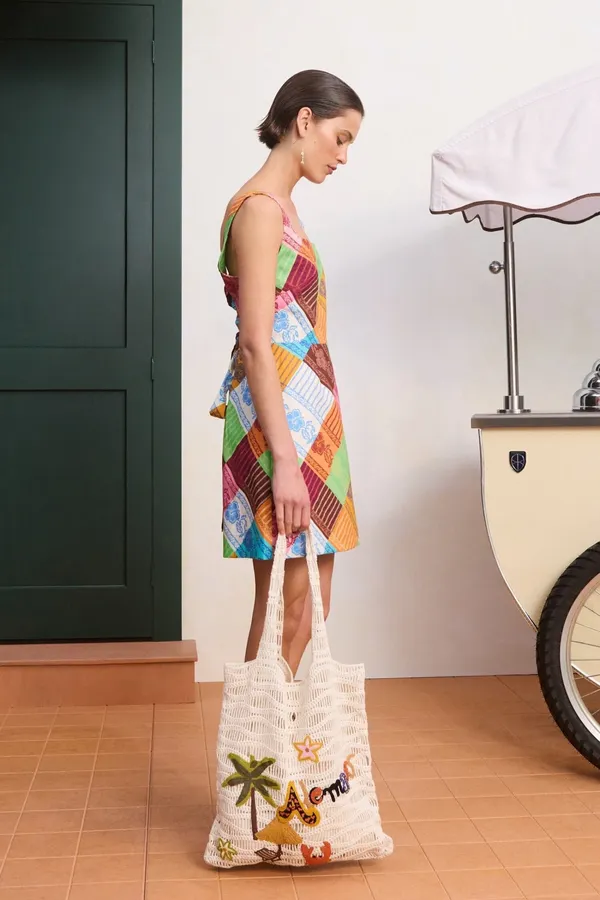 Colour-Block Argyle Halter Mini Dress in Multicolor, product view 04