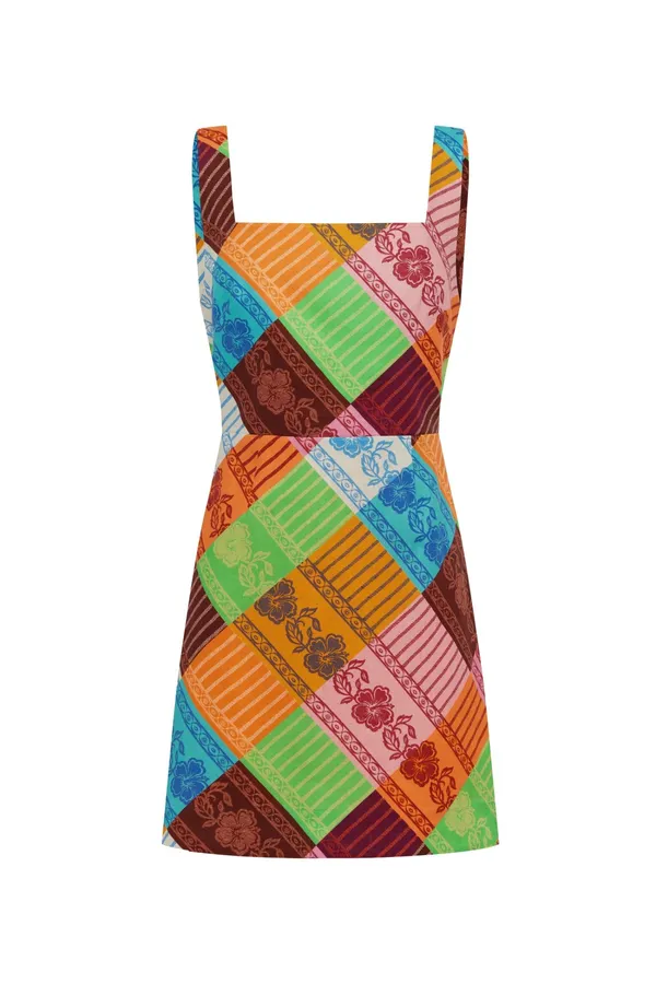 Colour-Block Argyle Halter Mini Dress in Multicolor, product view 07