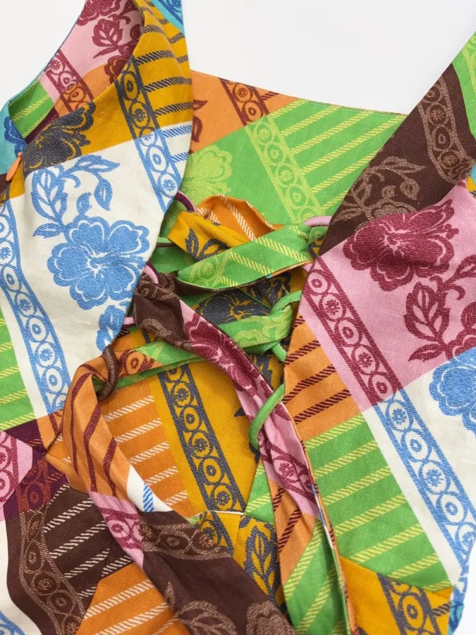 Colour-Block Argyle Halter Mini Dress in Multicolor, product view 25