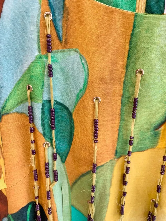 Artistic Graffiti Beaded Sleeveless A-Line Short Vest Dress in Turquoise Multicolor, product view 15