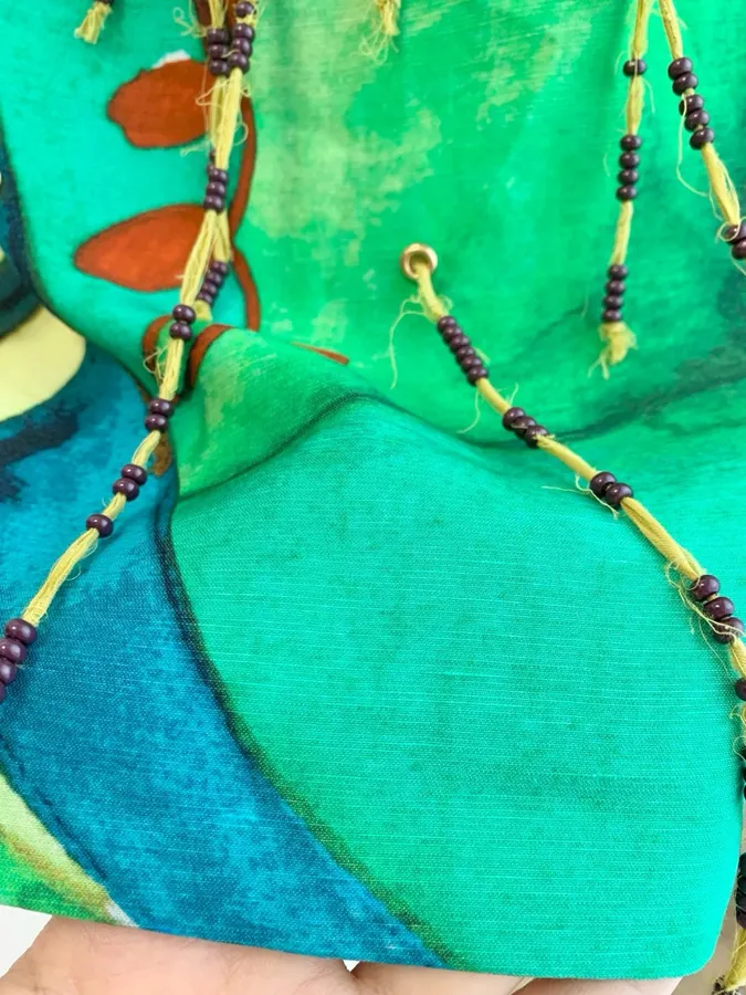 Artistic Graffiti Beaded Sleeveless A-Line Short Vest Dress in Turquoise Multicolor, product view 19