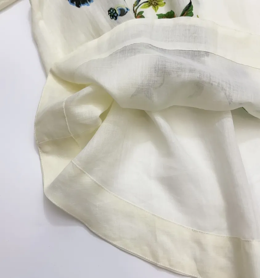 Floral V-Neck Shirt | Lightweight Plant Print Loose Long-Sleeve Blouse in Off-White, product view 24