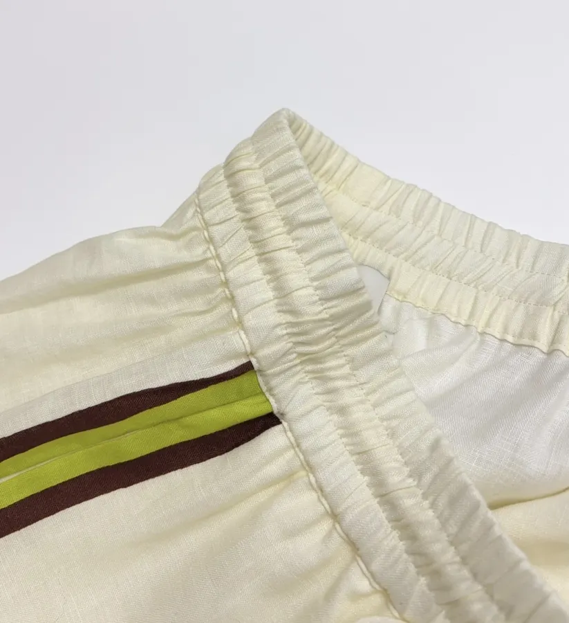 Printed Off-White Wide-Leg Pants | Elastic Waist Retro Resort Casual Long Pants in Ivory, product view 15