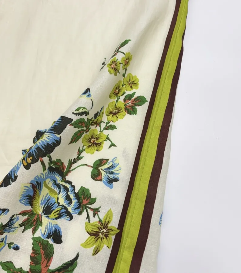 Printed Off-White Wide-Leg Pants | Elastic Waist Retro Resort Casual Long Pants in Ivory, product view 19