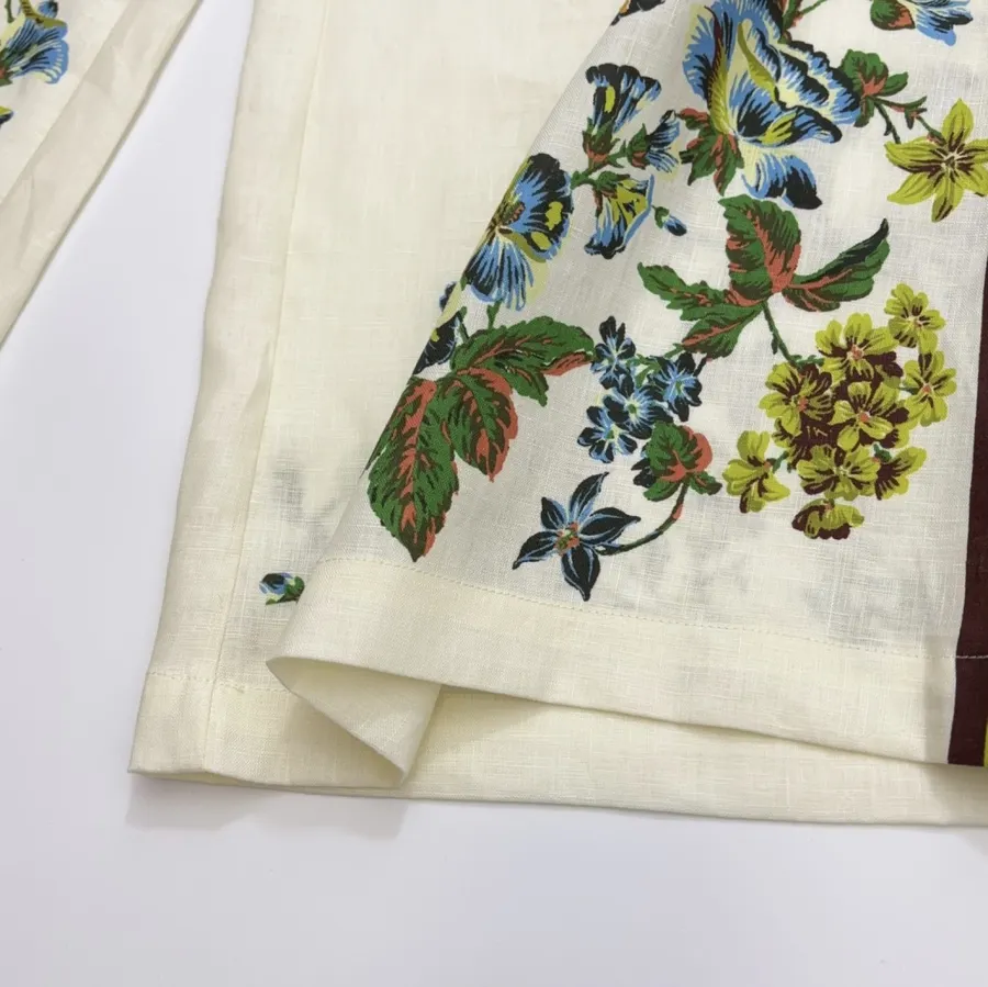 Printed Off-White Wide-Leg Pants | Elastic Waist Retro Resort Casual Long Pants in Ivory, product view 20