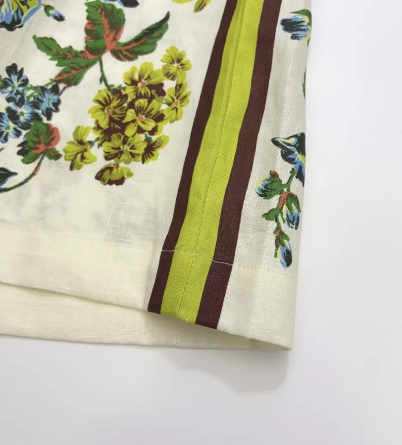 Printed Off-White Wide-Leg Pants | Elastic Waist Retro Resort Casual Long Pants in Ivory, product view 21