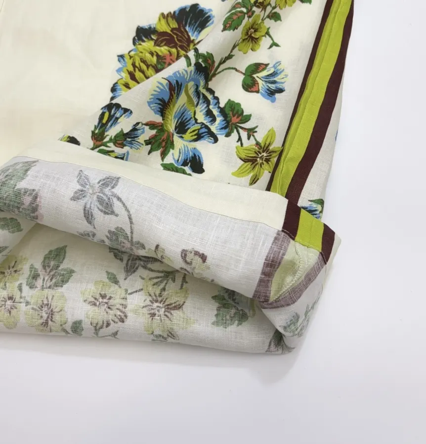 Printed Off-White Wide-Leg Pants | Elastic Waist Retro Resort Casual Long Pants in Ivory, product view 22