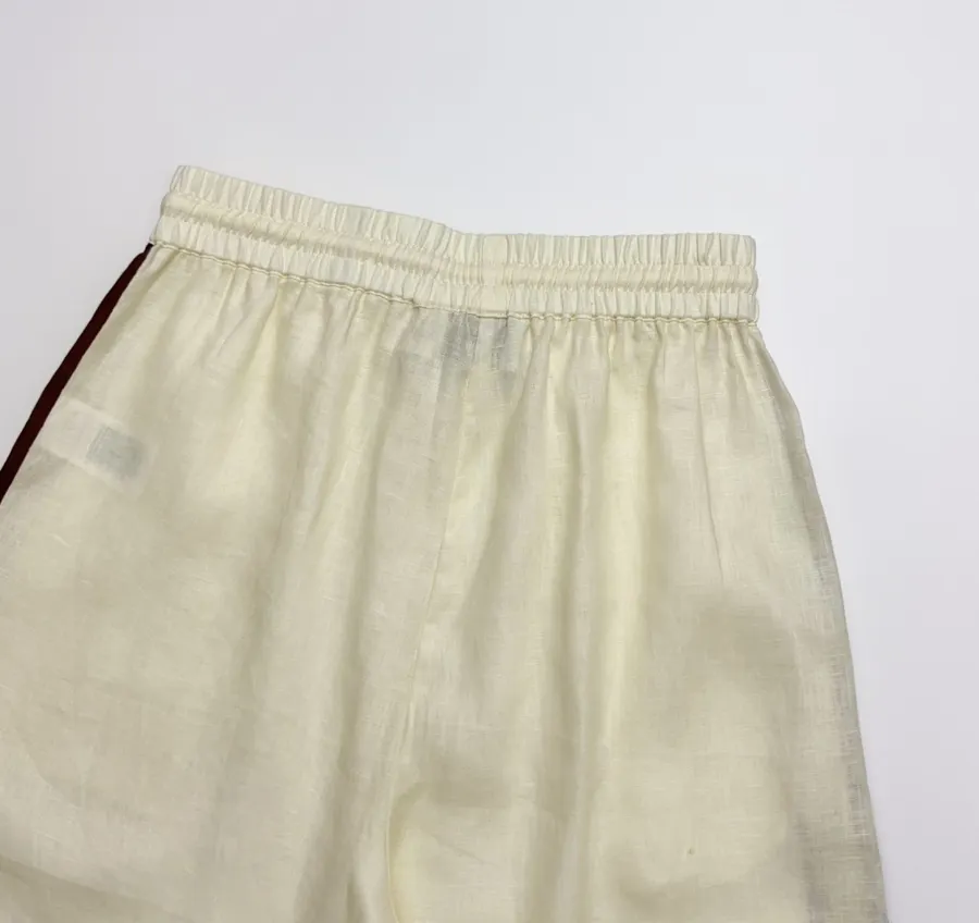 Printed Off-White Wide-Leg Pants | Elastic Waist Retro Resort Casual Long Pants in Ivory, product view 24