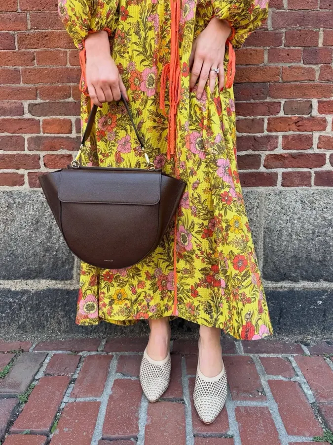 Printed V-Neck Lace-Up Lantern Sleeve Loose Swing Holiday Maxi Dress in Yellow Multicolor, product view 13