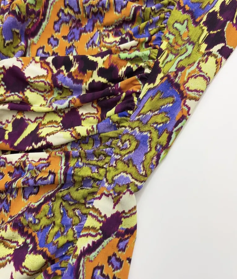 Paisley Mock-Neck Ruched Fitted Top in Purple, product view 11