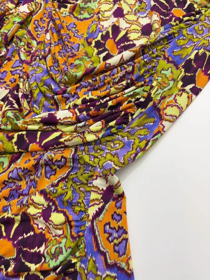 Paisley Mock-Neck Ruched Fitted Top in Purple, product view 12