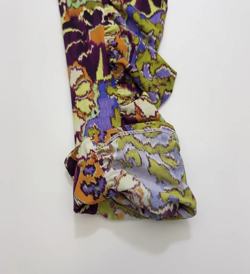 Paisley Mock-Neck Ruched Fitted Top in Purple, product view 14