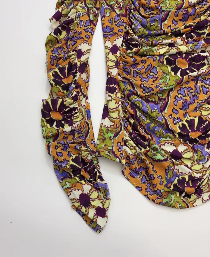 Paisley Mock-Neck Ruched Fitted Top in Purple, product view 15