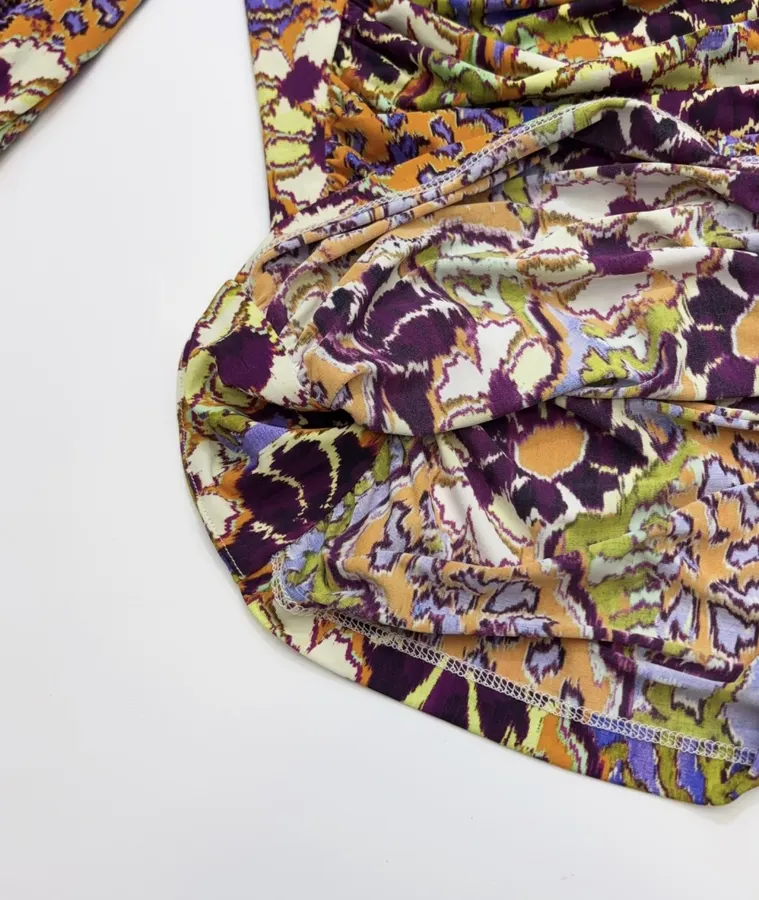 Paisley Mock-Neck Ruched Fitted Top in Purple, product view 17