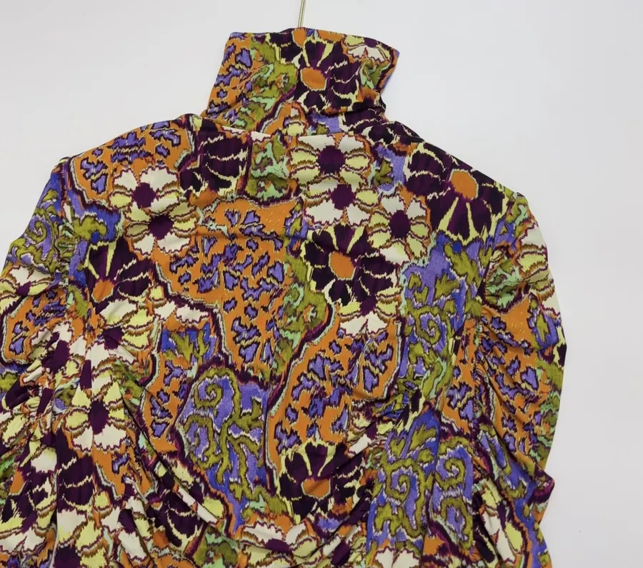 Paisley Mock-Neck Ruched Fitted Top in Purple, product view 20