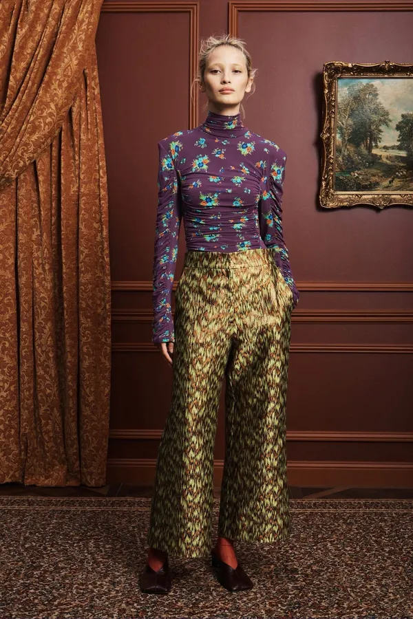 Purple Floral Mock-Neck Fitted Long-Sleeve Top in Purple, product view 07