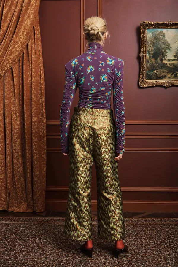 Purple Floral Mock-Neck Fitted Long-Sleeve Top in Purple, product view 09
