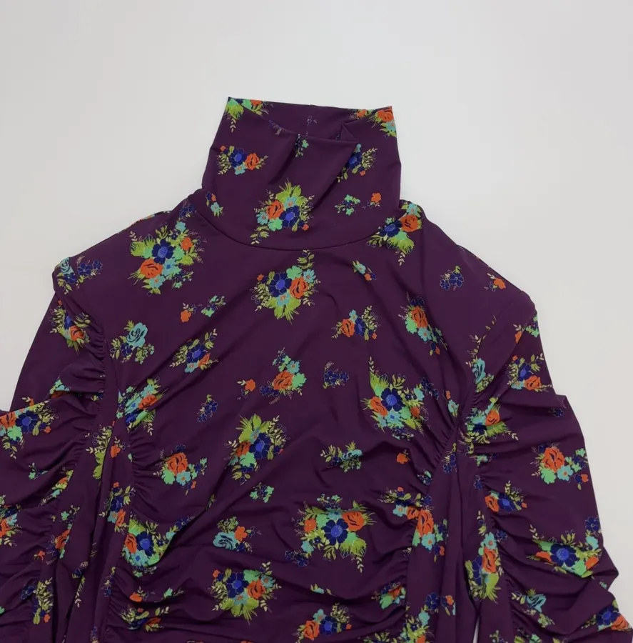 Purple Floral Mock-Neck Fitted Long-Sleeve Top in Purple, product view 10